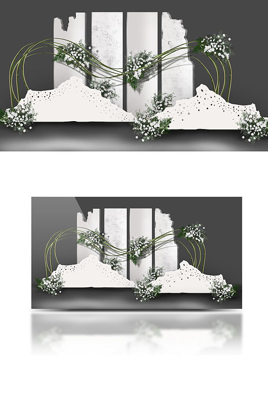 白绿小清新浪漫婚礼效果图森系简约背景板-众图网