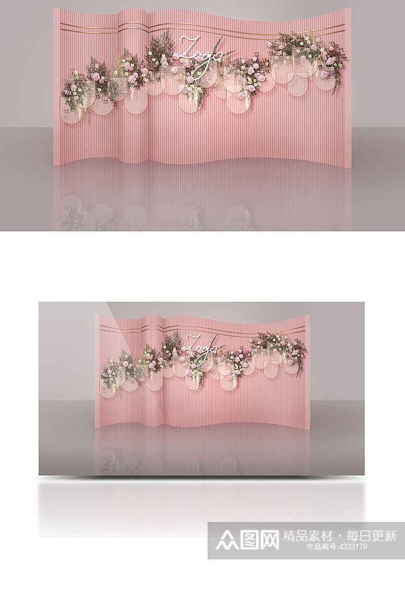 泰式婚礼效果图粉色花艺铁艺简约背景板素材