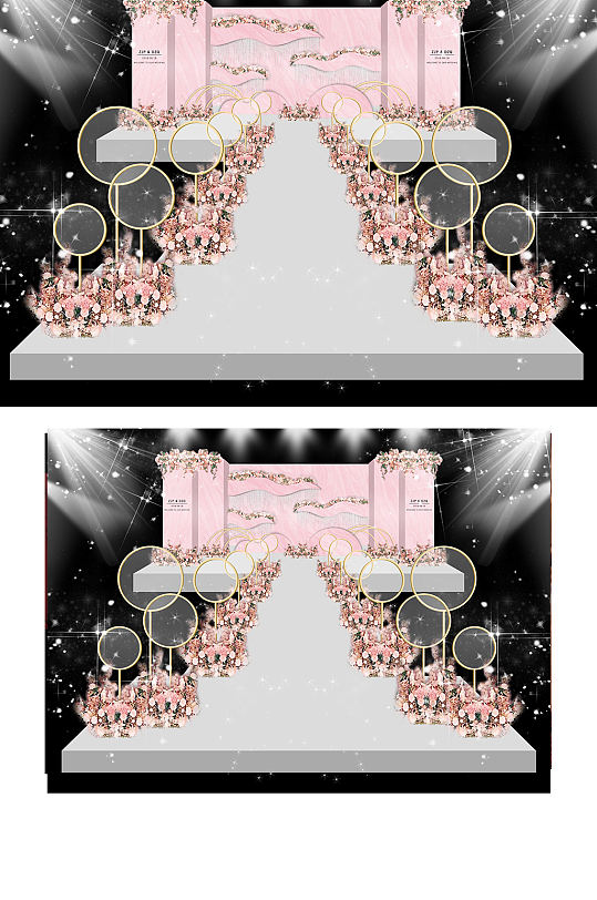 粉色简单婚礼效果图唯美浪漫温馨舞台仪式区-众图网