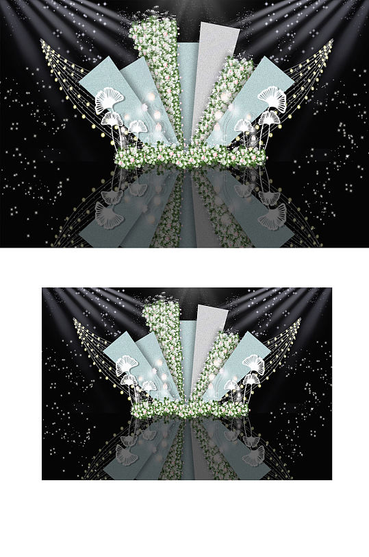 蓝白色小清新婚礼迎宾区效果图梦幻背景板-众图网