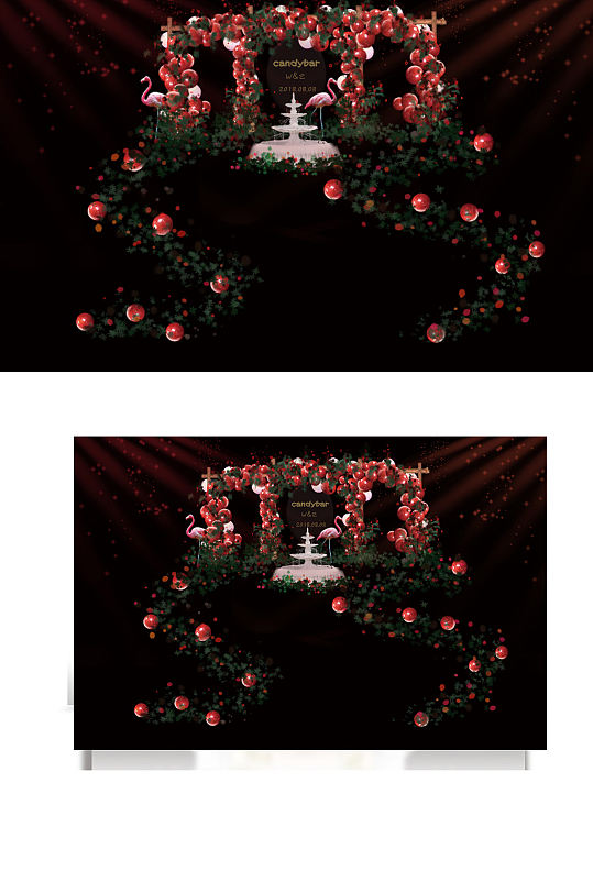 红绿色森系户外草坪婚礼仪式区效果图大气-众图网