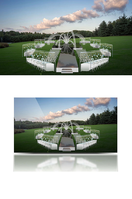 原创户外婚礼晚宴草坪白绿色大气仪式区-众图网