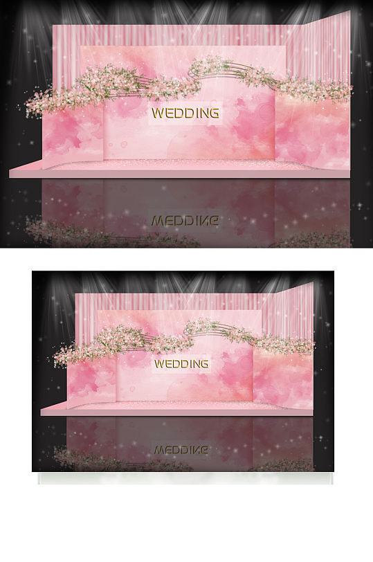 粉色迎宾区婚礼手绘效果图背景板浪漫合影-众图网