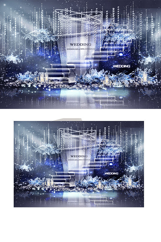星空婚礼合影区效果图蓝色唯美梦幻迎宾-众图网