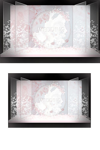 清新简约粉白色透明材质婚礼留影区背景板