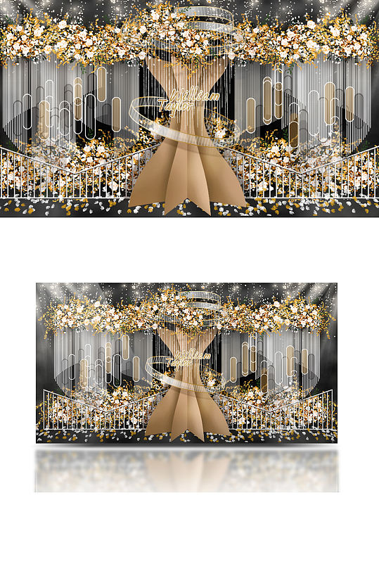 简约金色婚礼效果图大气轻奢香槟背景板-众图网