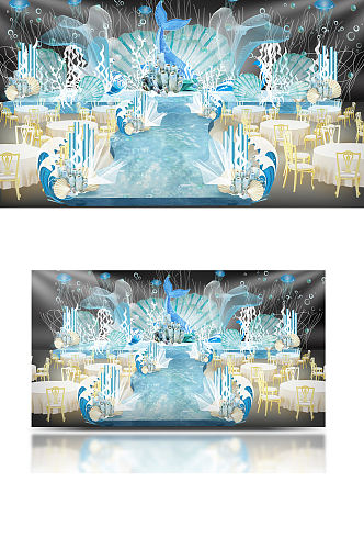 唯美海洋婚礼主舞台效果图设计梦幻仪式区