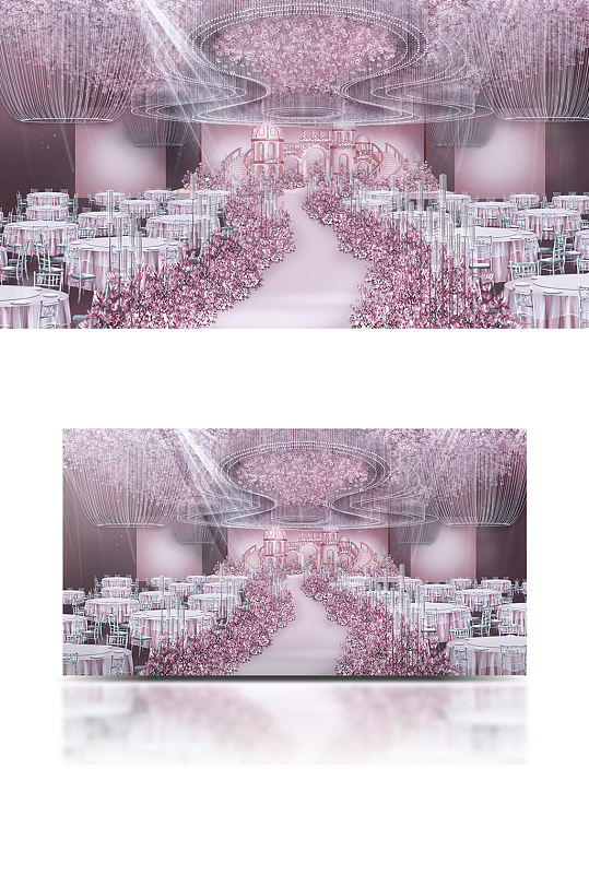 原创粉色婚礼效果图唯美浪漫舞台仪式区-众图网