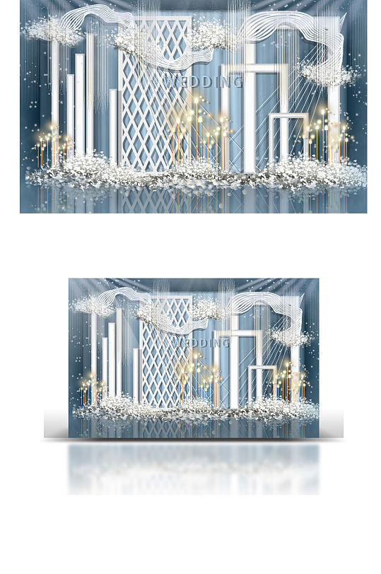 蓝白色系创意几何婚礼背景板梦幻清新唯美-众图网
