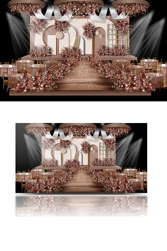 INS风肉粉色婚礼舞台咖色仪式区浪漫轻奢-众图网