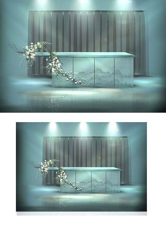 原创新中式中国风婚礼签到区效果图淡雅水墨-众图网