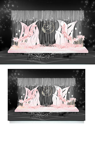 粉色婚礼迎宾区效果图可爱温馨合影背景板
