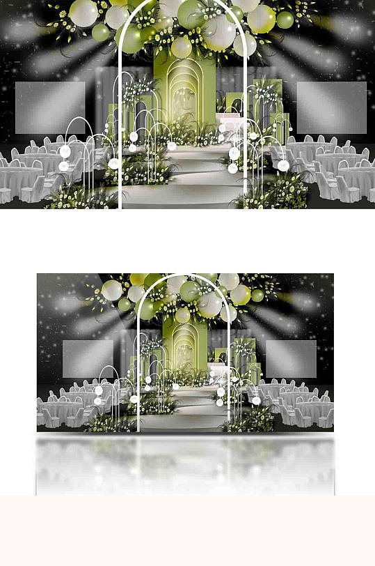 浪漫小清新白绿婚礼效果图舞台仪式区-众图网