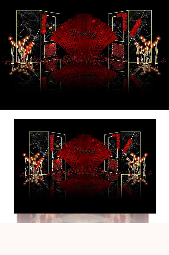 黑红金大气撞色婚礼迎宾区合影背景板-众图网