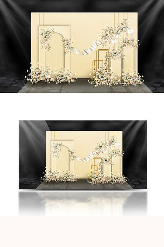 原创香槟色婚礼迎宾区效果图梦幻浪漫背景板-众图网