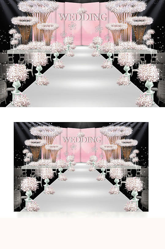粉金色系小清新婚礼舞台效果图仪式区浪漫-众图网