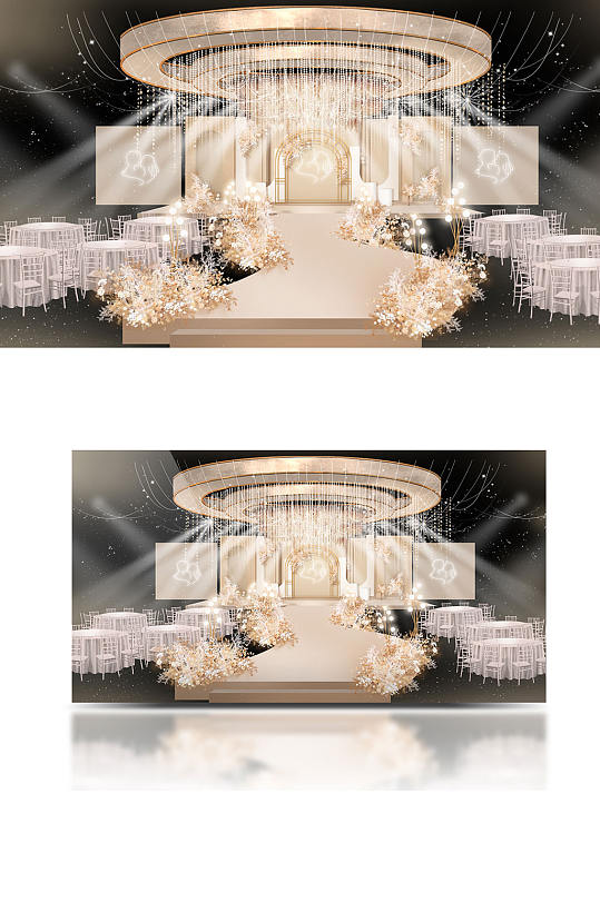 香槟色梦幻缥缈婚礼效果图舞台浪漫仪式区-众图网