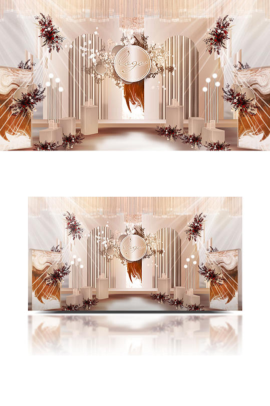 香槟奶茶色莫奈花园法式油画婚礼效果图背景-众图网