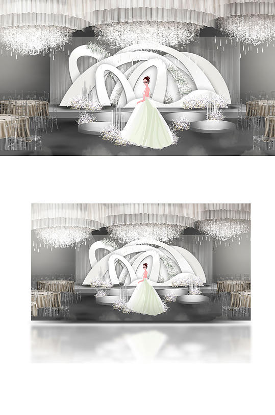 简约白色婚礼效果图舞台合影仪式区浪漫-众图网