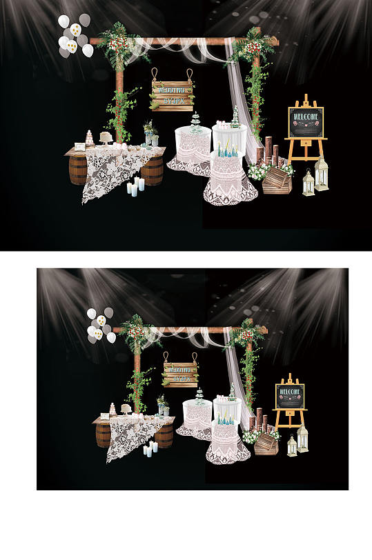 户外森系婚礼甜品区木质清新浪漫简约-众图网