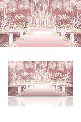 浪漫粉色婚礼设计舞台效果图唯美梦幻仪式区