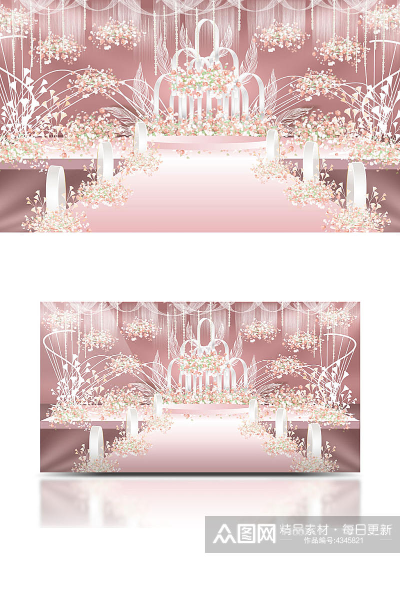 浪漫粉色婚礼设计舞台效果图唯美梦幻仪式区素材