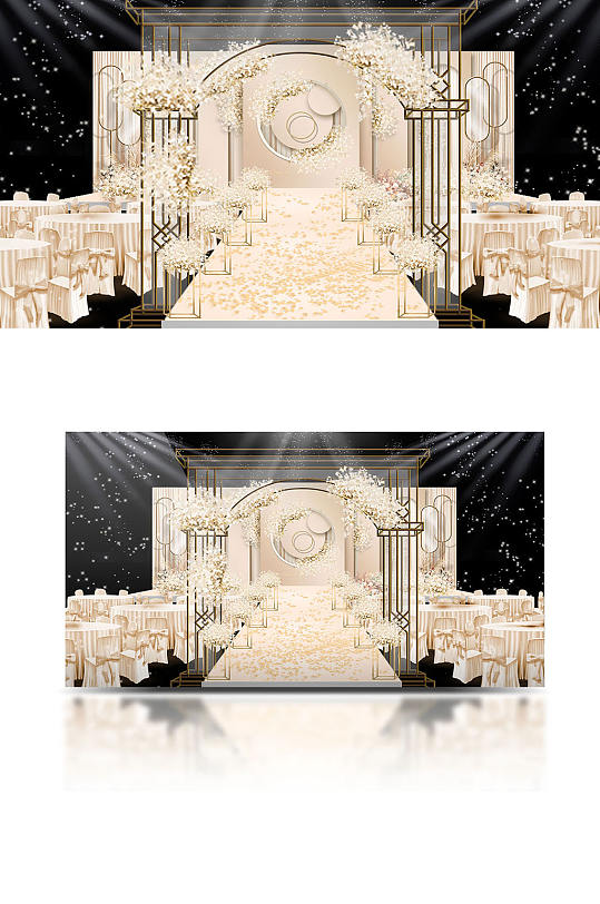 香槟色大气婚礼效果图舞台仪式区浪漫-众图网