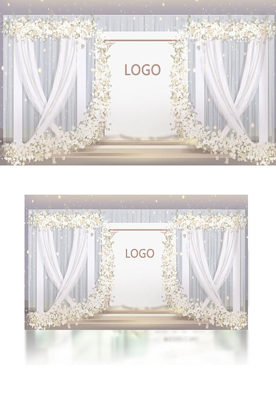 香槟色婚礼迎宾区效果图白金合影背景板-众图网