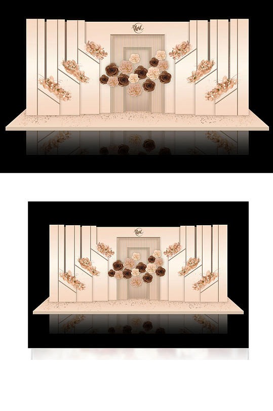 香槟简约大气迎宾合影区婚礼效果图背景板-众图网