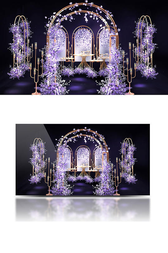 紫色原创婚礼迎宾区效果图唯美浪漫仪式区-众图网