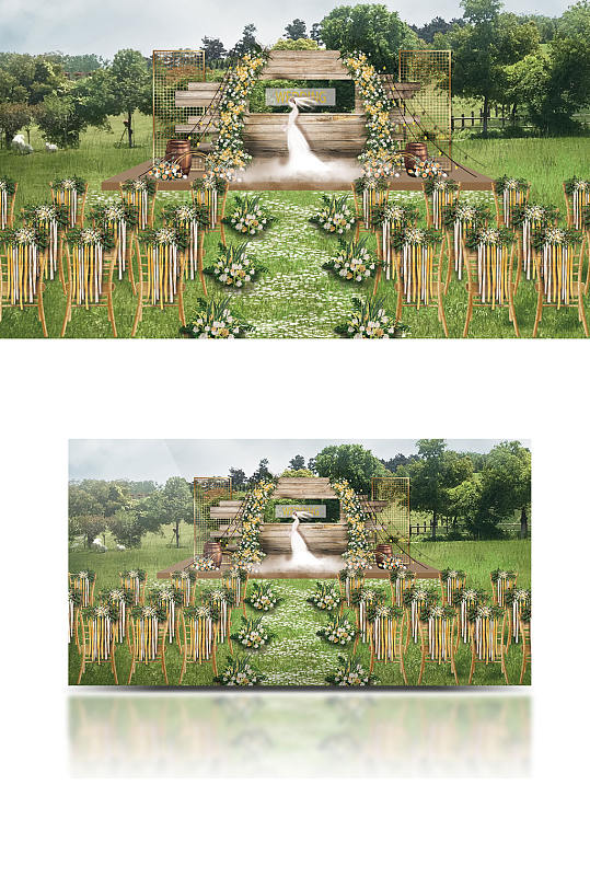 美式户外婚礼效果图清新草坪唯美木质复古-众图网
