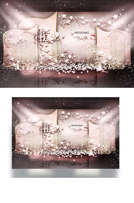 新中式婚礼合影区效果图粉色唯美背景板-众图网