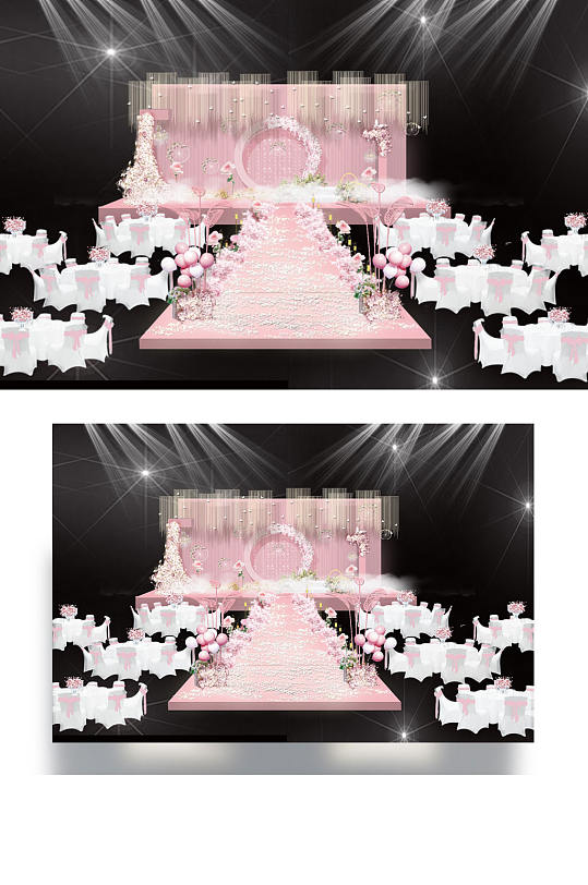 粉色温馨浪漫樱花婚礼舞台仪式区大气清新-众图网