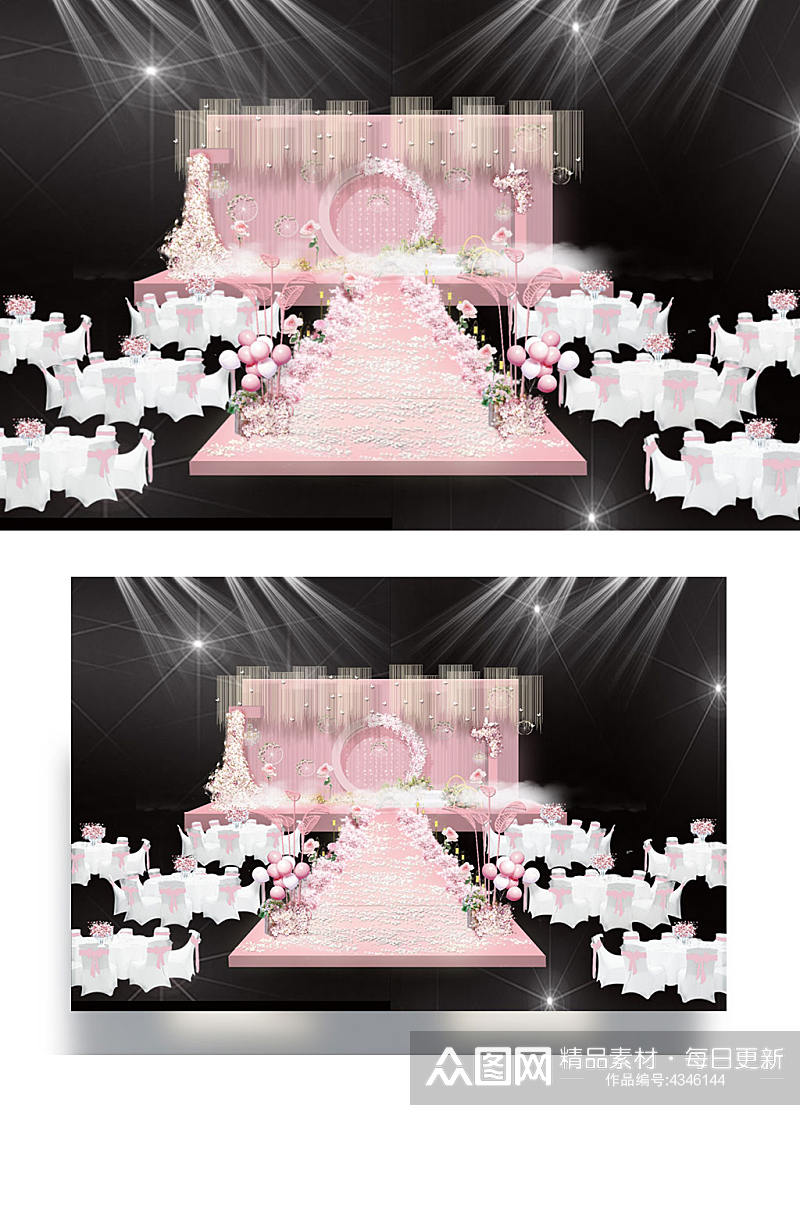 粉色温馨浪漫樱花婚礼舞台仪式区大气清新素材