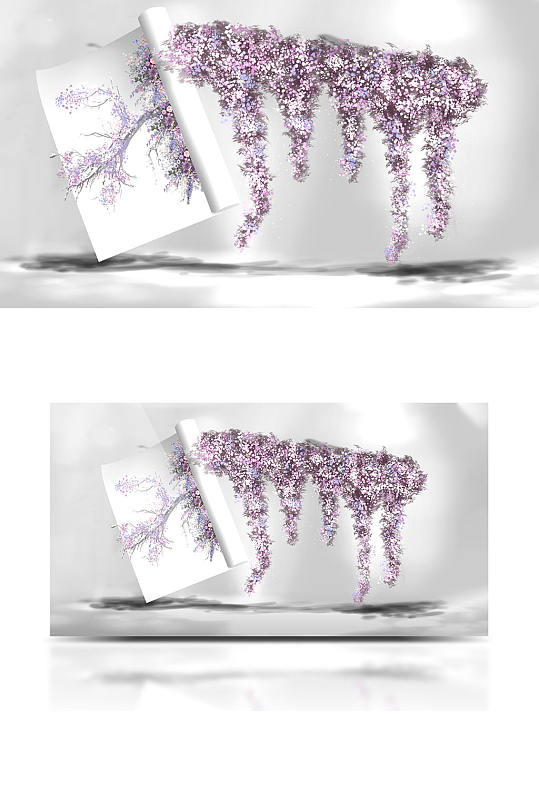 原创书本紫色婚礼效果图清新白色背景板合影-众图网