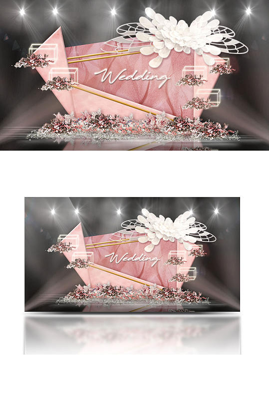 粉色几何形拼接背景水晶花婚礼效果图清新-众图网