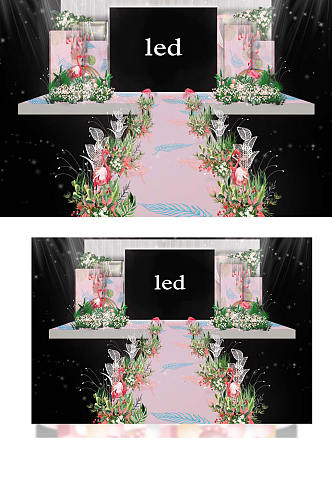 粉色小清新简约婚礼舞台浪漫温馨仪式区