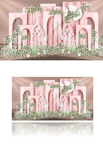 简约粉色婚礼效果图设计背景板浪漫温馨