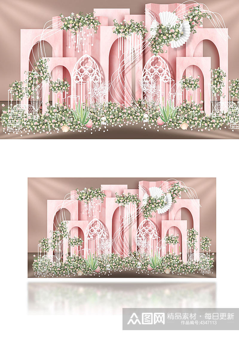 简约粉色婚礼效果图设计背景板浪漫温馨素材