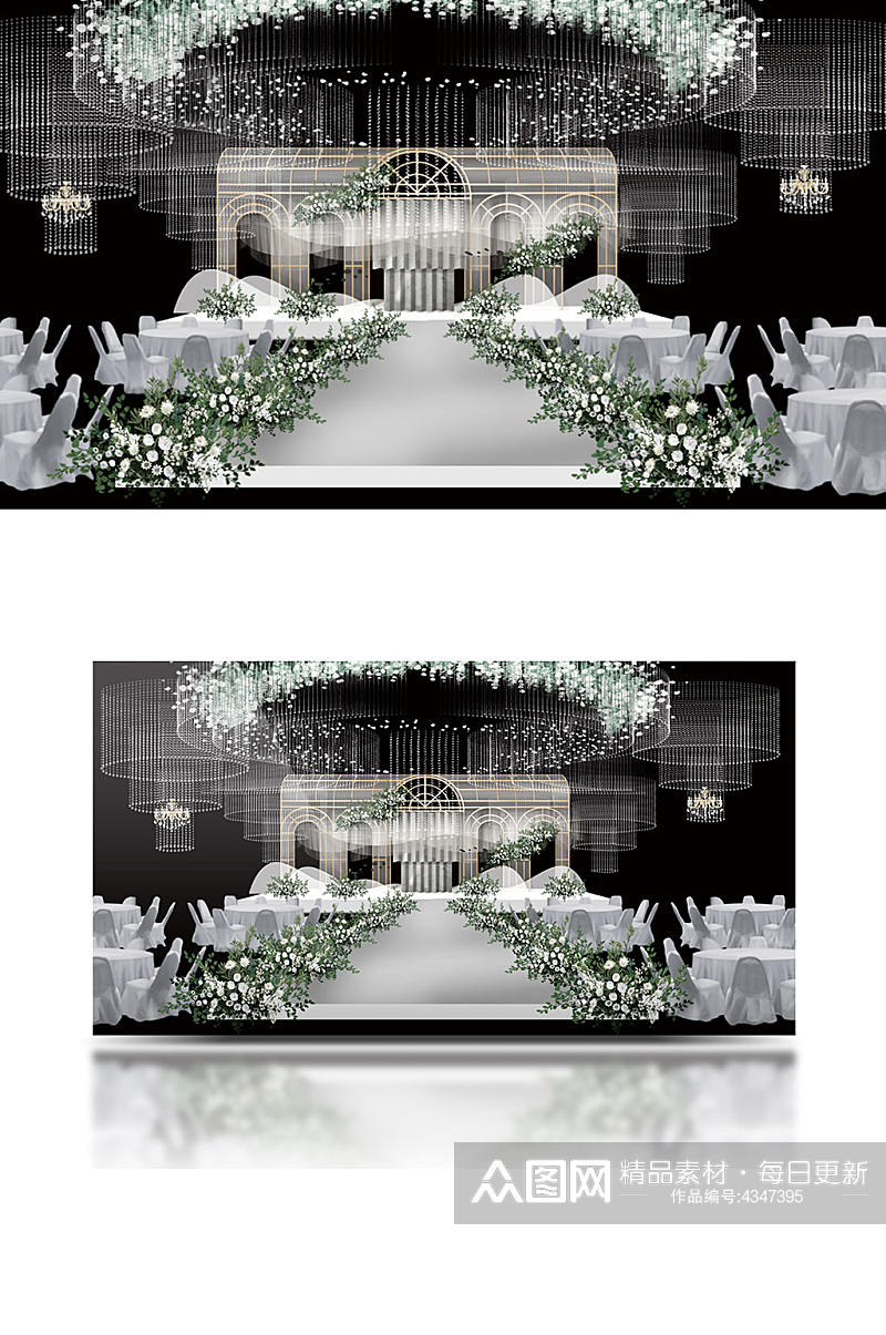 韩式花房婚礼白绿色系舞台仪式区浪漫清新素材