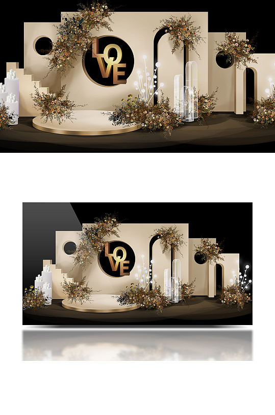 香槟金色奶茶色简约婚礼效果图合影背景板-众图网