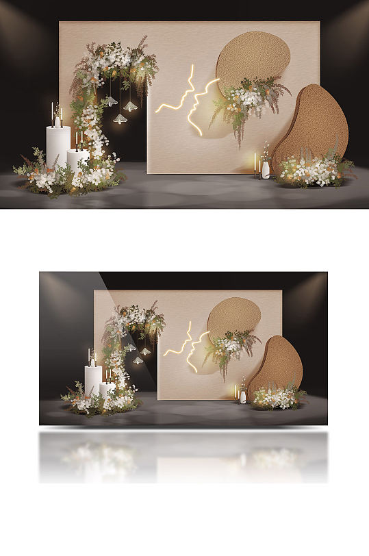 简约复古奶茶色奶咖色香槟色婚礼效果图背景-众图网