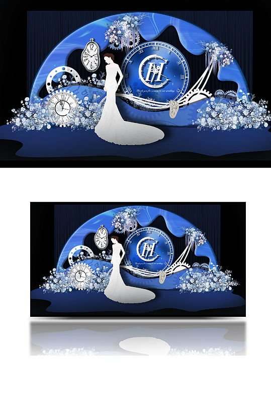 创意星空时间主题婚礼迎宾区蓝色星空背景-众图网