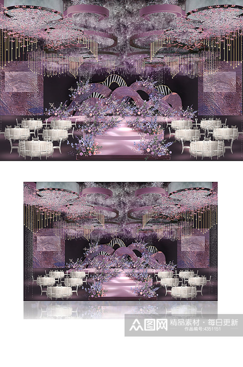 紫色弧形背景效果图粉色舞台仪式区浪漫素材
