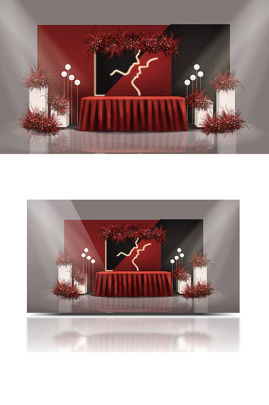 红白黑撞色简约婚礼效果图迎宾区签到区大气-众图网