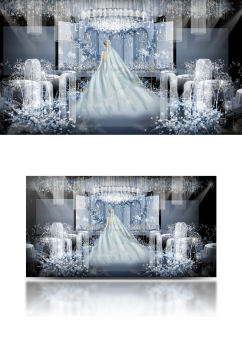 蓝色唯美婚礼舞台效果图梦幻仪式区
