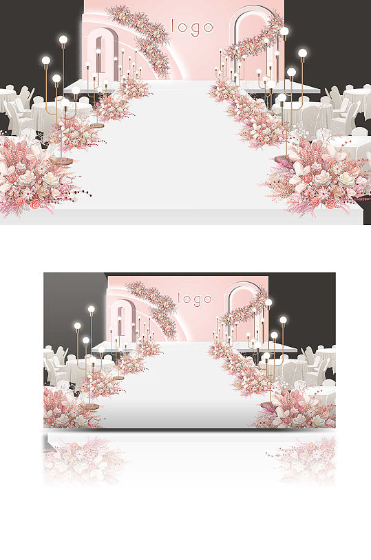 粉色婚礼设计效果图舞台浪漫清新仪式区-众图网