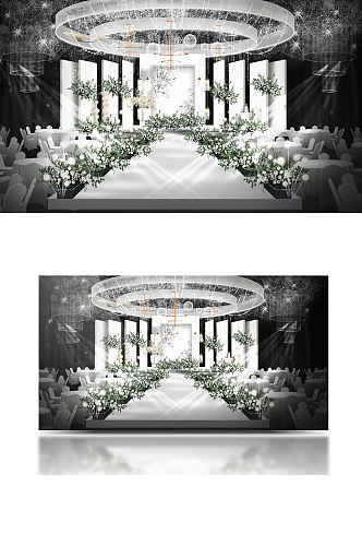 白绿水晶婚礼效果图舞台仪式区浪漫温馨