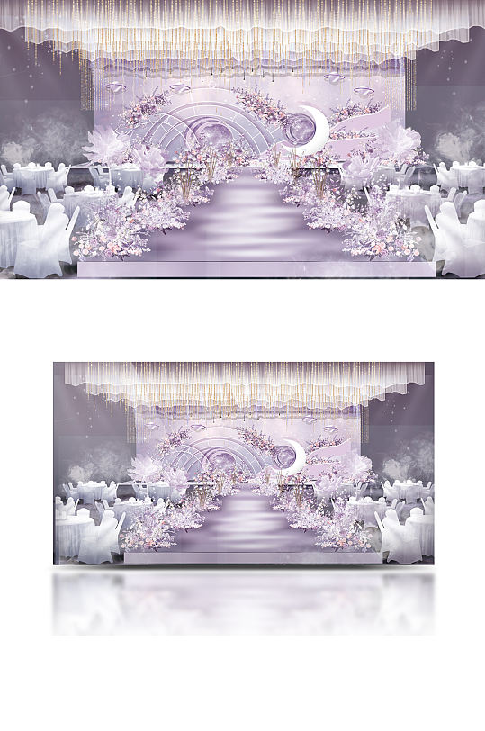 梦幻香芋紫色婚礼效果图清新唯美舞台仪式区