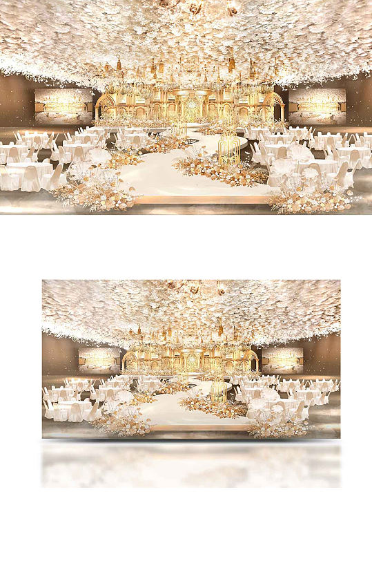 欧式复古香槟色婚礼手绘效果图轻奢舞台-众图网